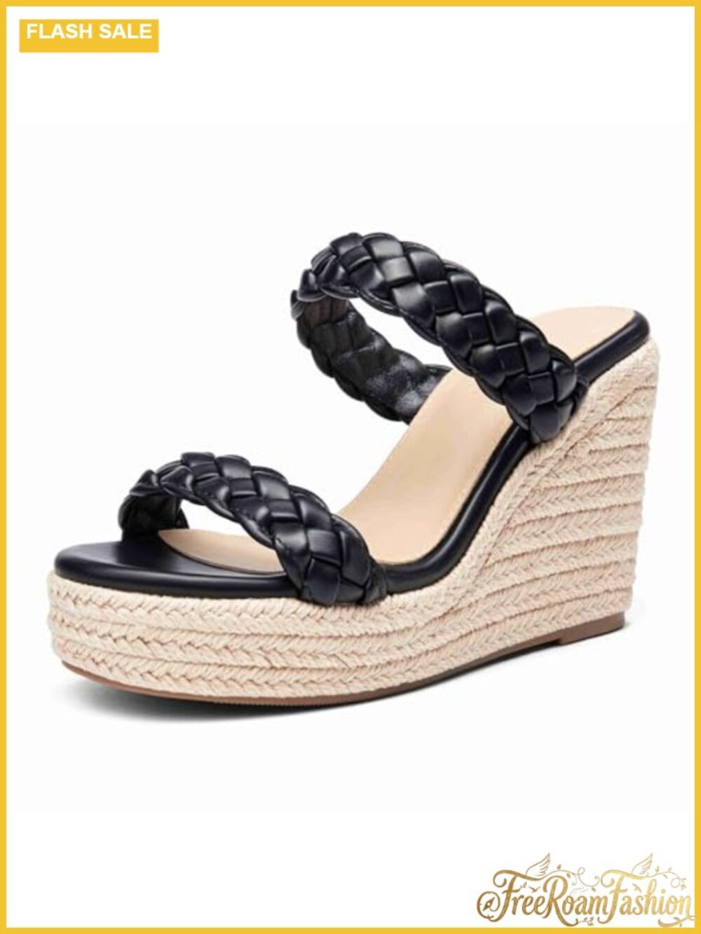 Womens Platform Wedge Espadrille Sandals Two Strap Woven Slip On Slide